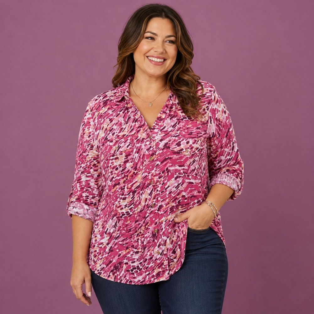 Emily Daniels Pink Button-Up Shirt Women's Medium Preppy Artsy Dopamine Coastal